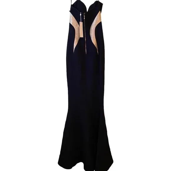 NWT Rebecca Vallance Lucienne Bonded Crepe Strapless Mermaid Gown in Ink SZ 2